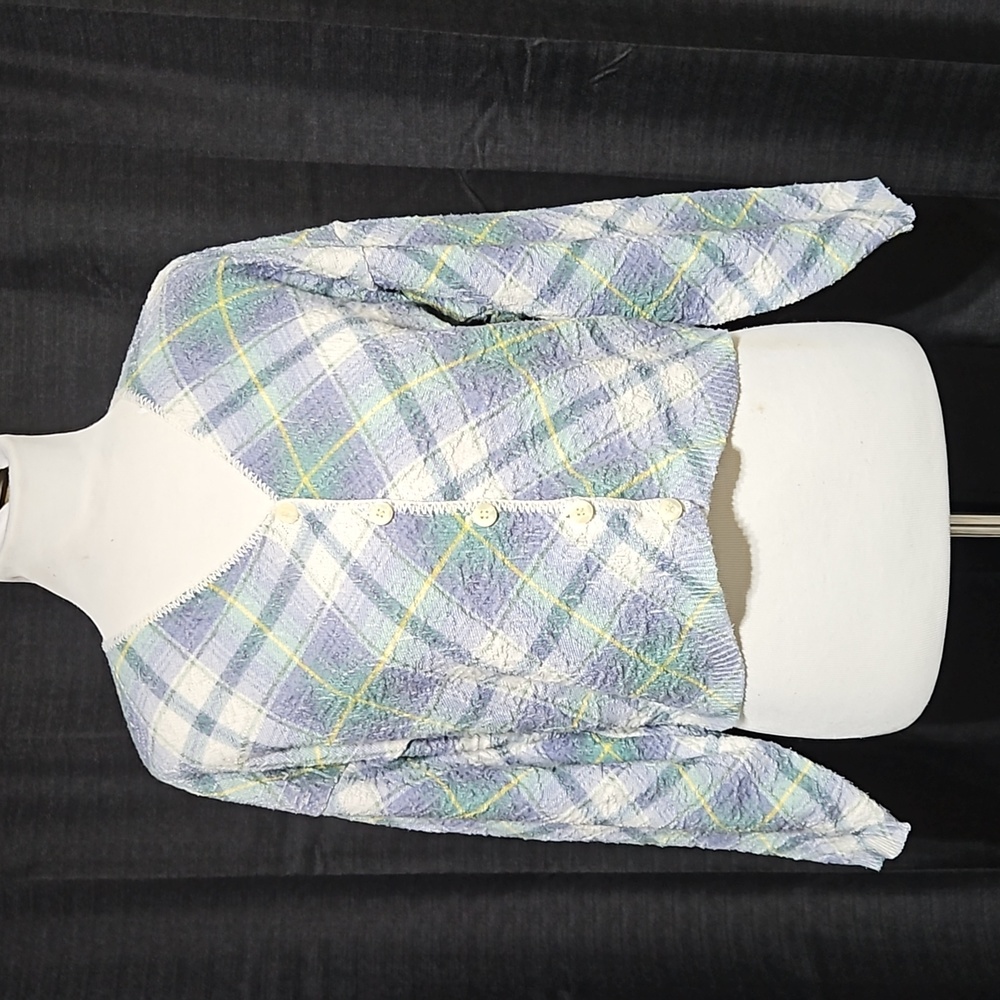 90s cropped lightweight argyle cardigan